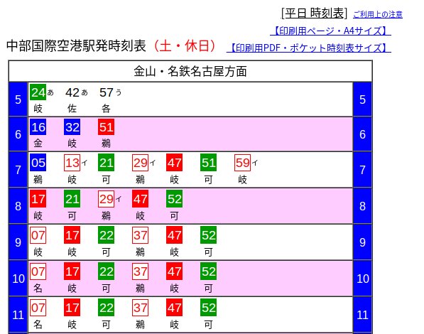 ミュースカイ時刻表セントレア発